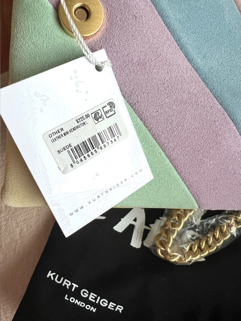 Kurt Geiger Kensington rainbow Mini shoulder crossbody suede leather bag pastel - Picture 5 of 17